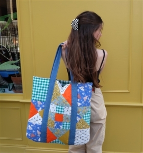 sac cabas patchwork quilt artisanat textile par chaumière oiseau