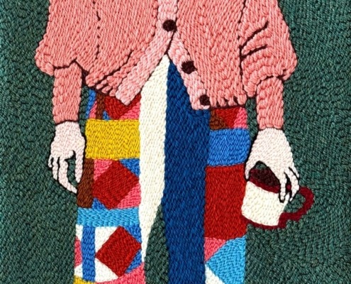 tableau broderie punch needle artisanat textile unique par chaumière oiseau