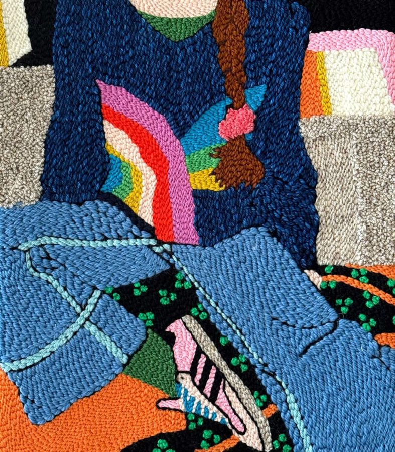 Tableau Vision 1, broderie à la punch needle, fils de laine, coton et polyester art textile tableau en broderie punch needle pièces unique - chaumière oiseau