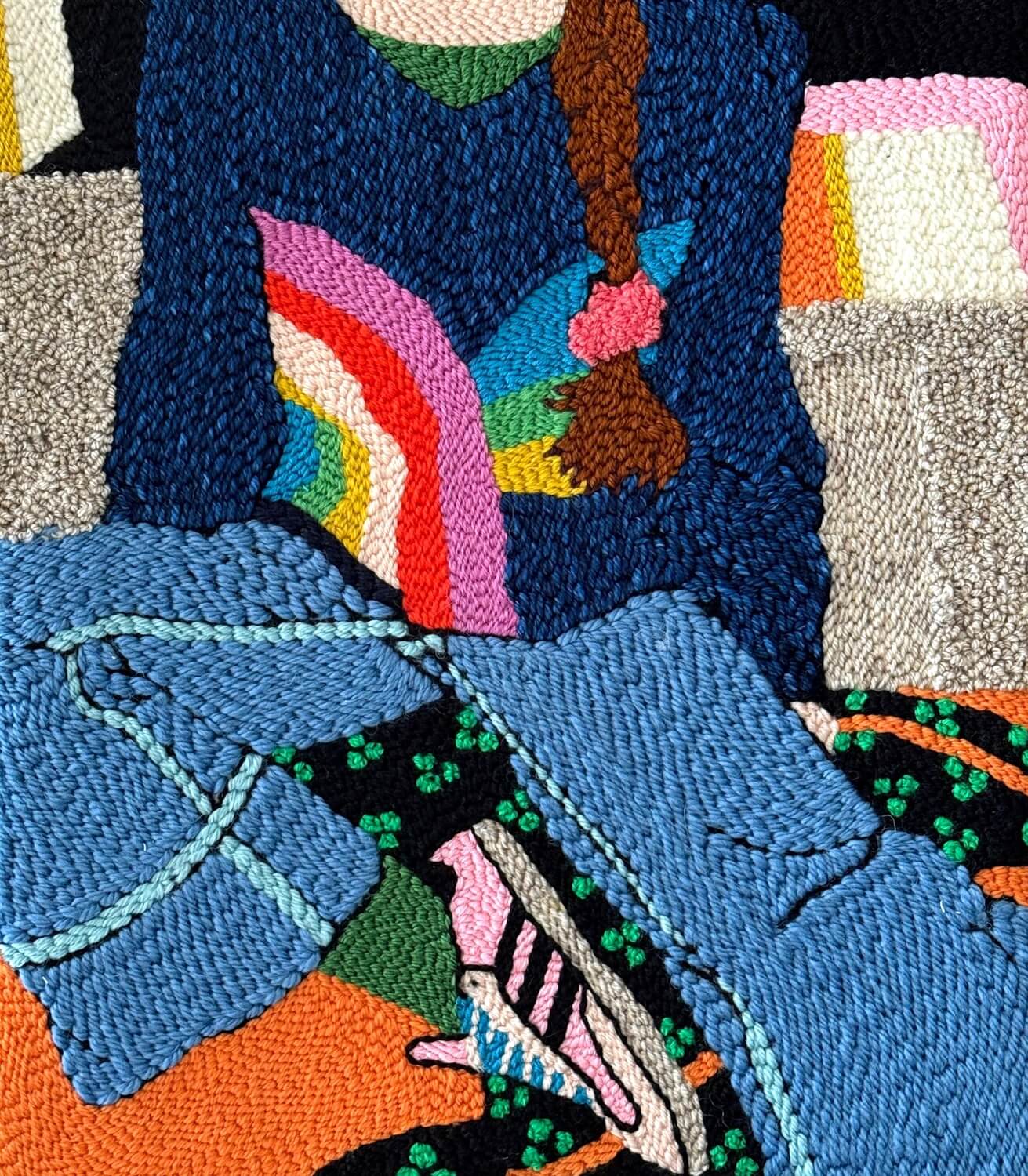 art textile tableau en broderie punch needle pièces unique - chaumière oiseau