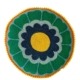 Coussin rond tufté à la main en forme de fleur, tons vert et safran– Chaumière Oiseau Studio