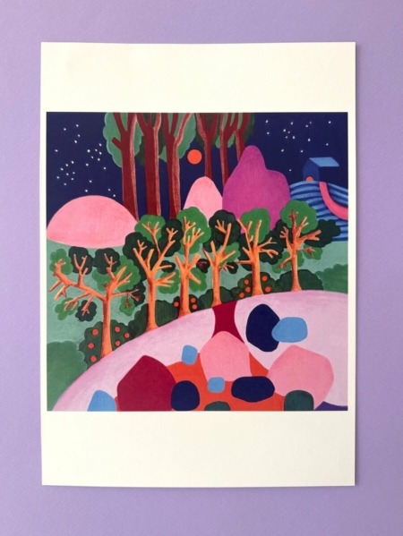 Illustration A4 Moebius Night – dessin poétique aux couleurs vives inspiré des paysages nocturnes