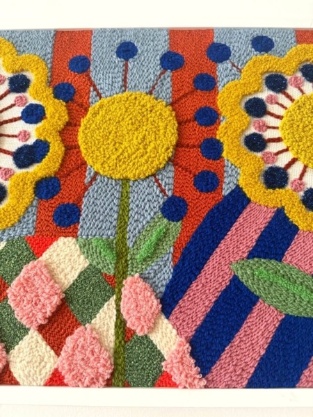 detail losanges et fleurs tableau textile fleurs arlequin par agnes pironon