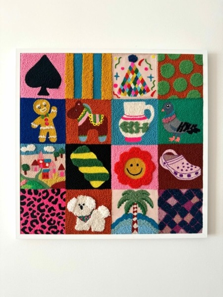 tableau patch memory - oeuvre textile ludique par chaumiere oiseau studio