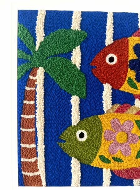palmier tableau poissons fleurs pièce unique par chaumiere oiseau studio