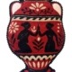 Coussin tufté à la main en forme de vase grec, motifs antiques rouges et noirs – Chaumière Oiseau Studio